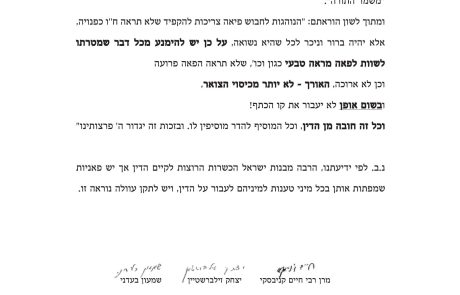 מכתב גדולי ישראל ורבני הקהילות אסור לשוות לפאה מראה טבעי, אלול תשפ"א